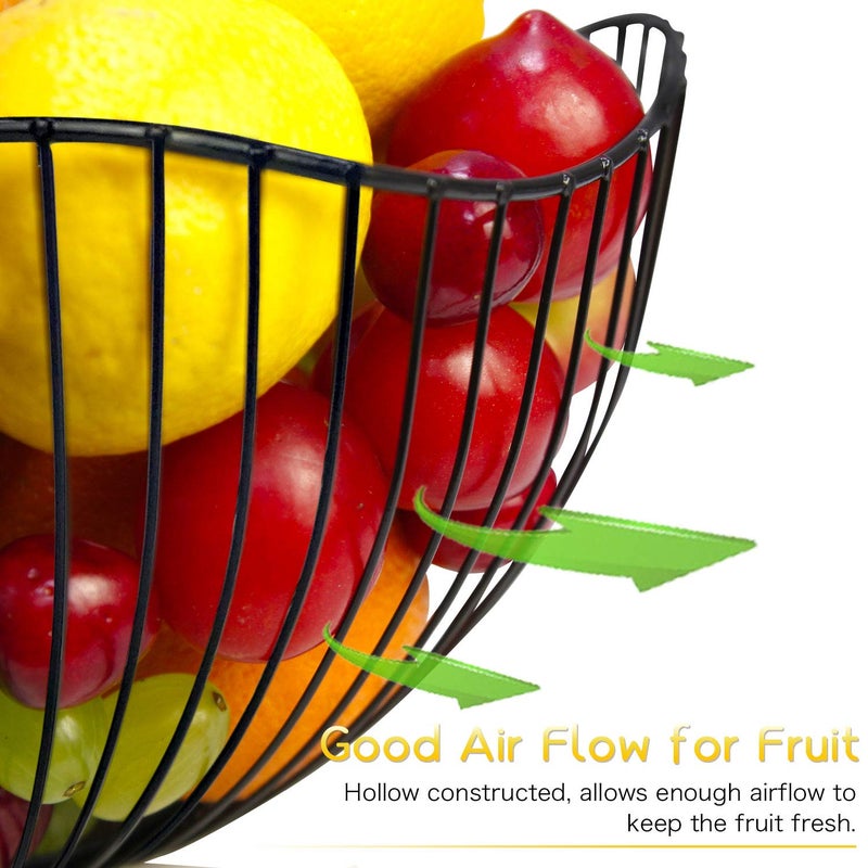 DMAR Wire Fruit Basket for Kitchen Counter with Wave Design. Black Fruit Bowl for Fruits & Veggies - Image 4